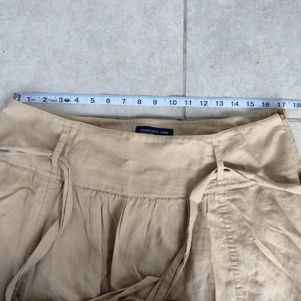 Jones New York Signature Tan 100% Linen Womens Sz 14 Belted Midi Skirt Lagenlook - Picture 11 of 12